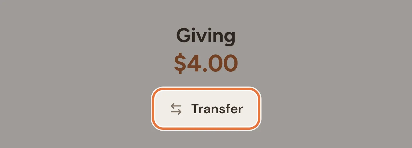A bucket page with its balance and the Transfer button highlighted