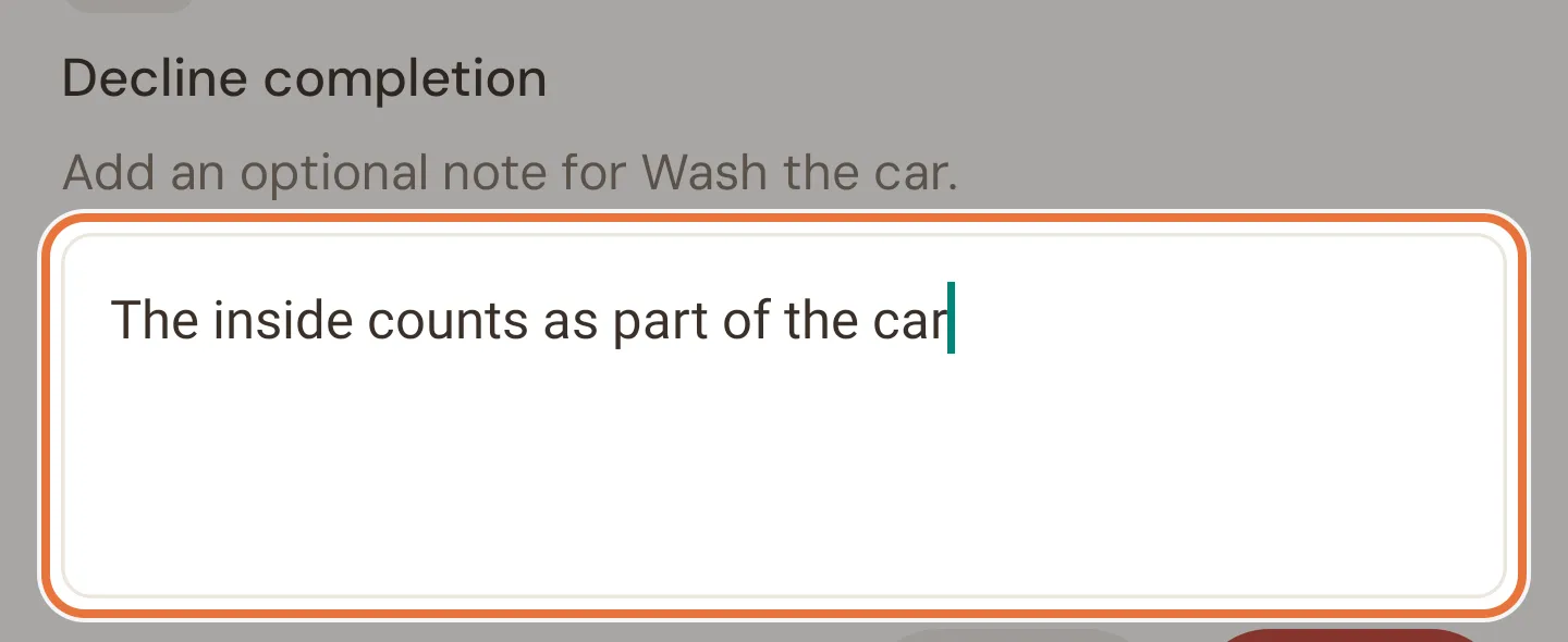 Decline sheet with an optional note field