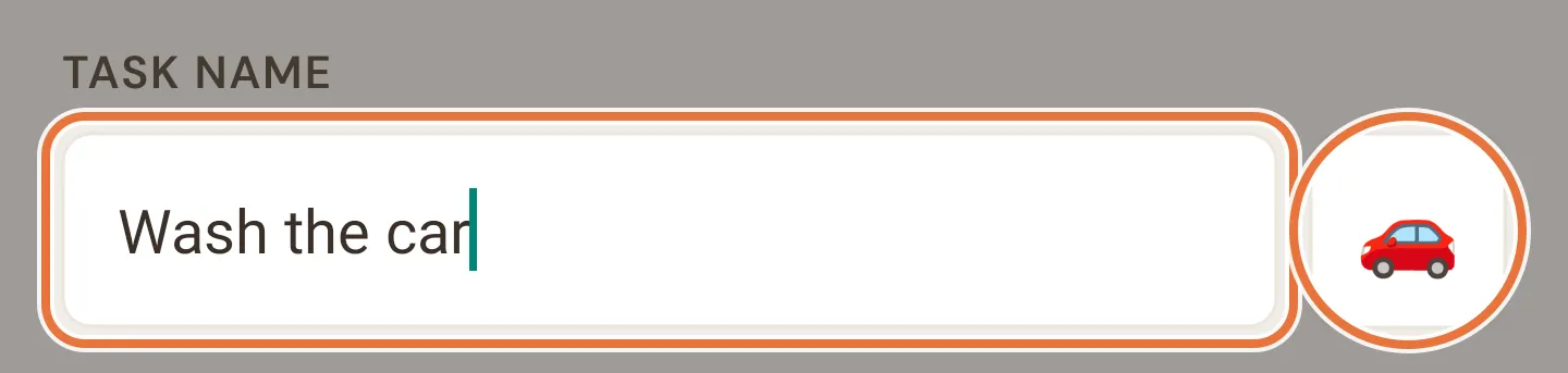 New task form with Wash the car typed as the name and a car emoji picked