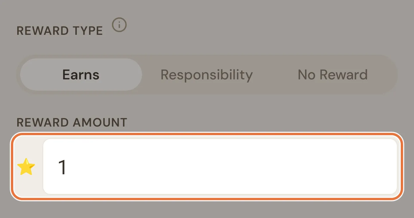 Task form with Earns selected and a reward of 1 star