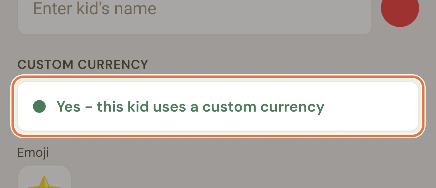 Custom Currency set to Yes, this kid uses a custom currency