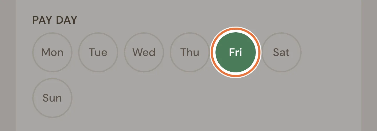 Pay day picker with Friday selected