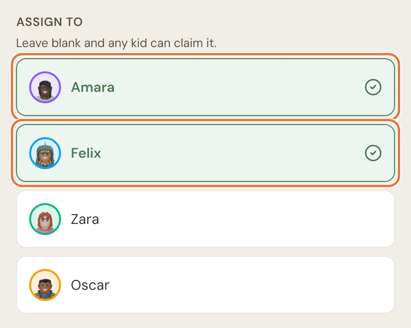 Assign to section with two kids selected