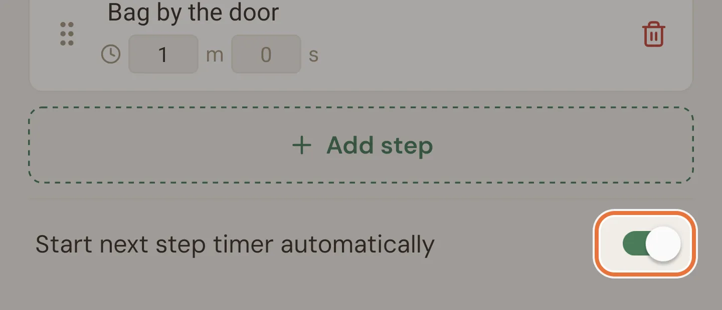 Start next step timer automatically switch, turned on